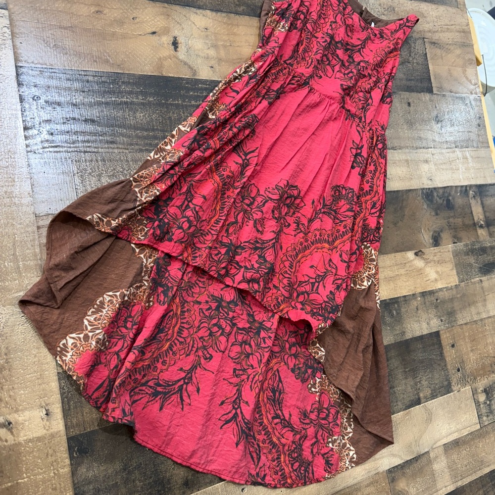 Free People- Red and Brown Floral High-Low Dress